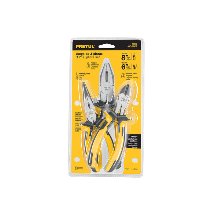 Juego de 3 pinzas 3 mango Comfort Grip, PRETUL
