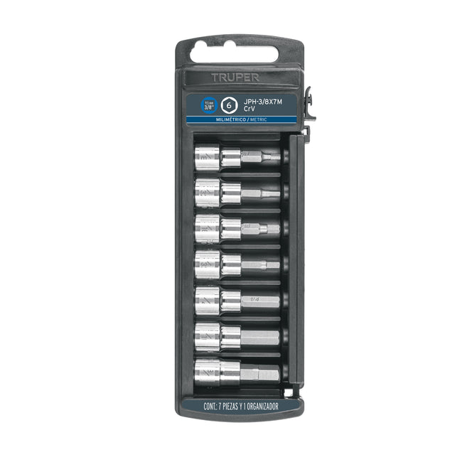 Juego de 7 dados cuadro 3/8' punta hexagonal mm, TRUPER