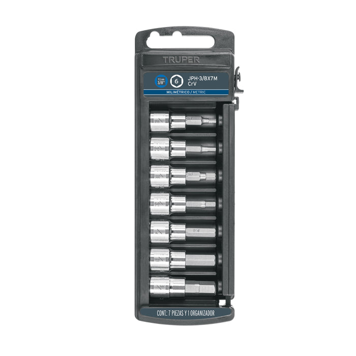 Juego de 7 dados cuadro 3/8' punta hexagonal mm, TRUPER