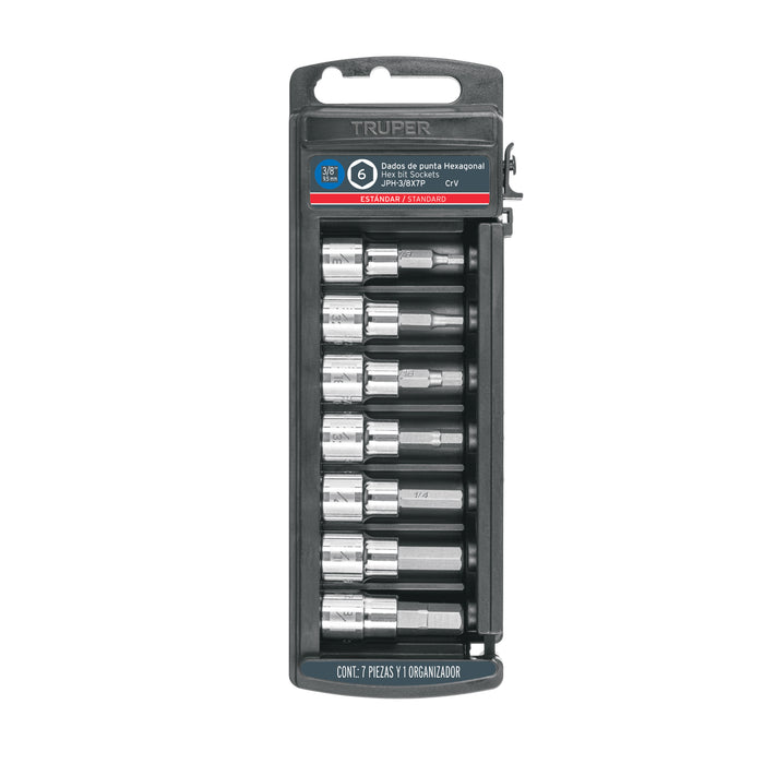 Juego de 7 dados punta hexagonal std, cuadro 3/8', TRUPER