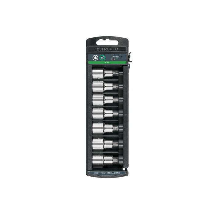 Juego de 7 dados cuadro 1/2' punta torx, TRUPER