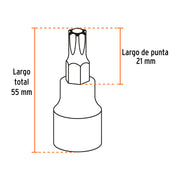 Juego de 7 dados cuadro 1/2' punta torx, estuche metálico