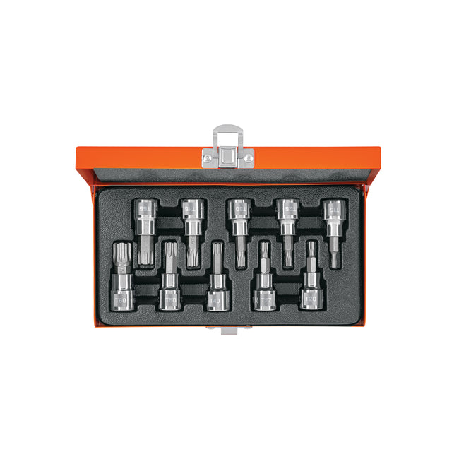 Juego de 10 dados cuadro 3/8' punta torx, estuche metálico