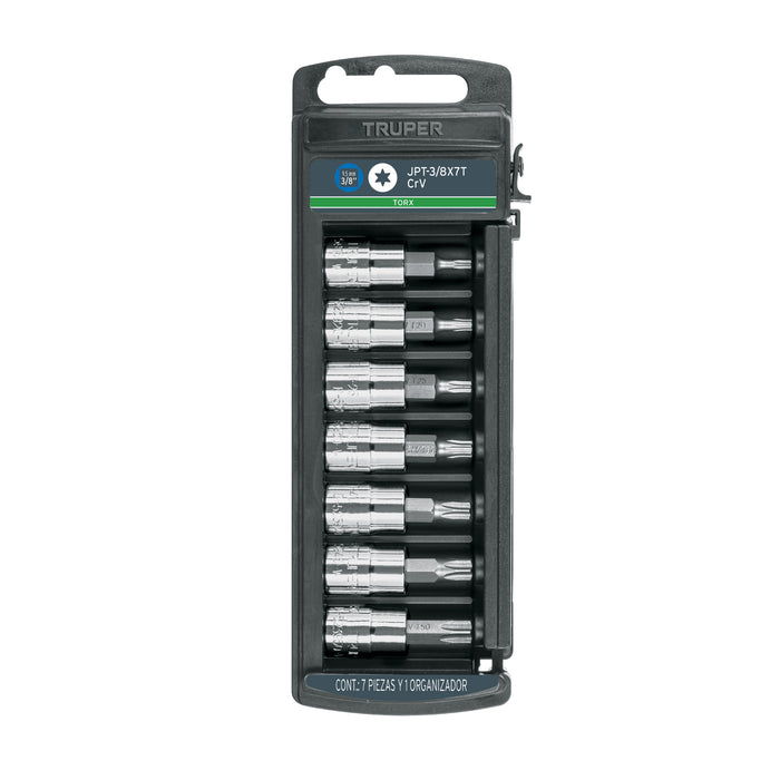 Juego de 7 dados cuadro 3/8' punta torx, TRUPER