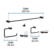Juego de 6 accesorios para baño, negro, FOSET KUBO