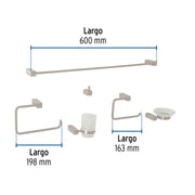 Juego de 6 accesorios para baño, satín, FOSET KUBO