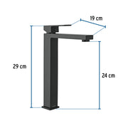 Monomando alto para lavabo, negro, FOSET KUBO