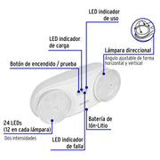 Lámpara de emergencia de 24 Leds 170 lm dirigible recargable