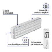 Lámpara de emergencia de 30 Leds, 220 lm recargable, VOLTECK