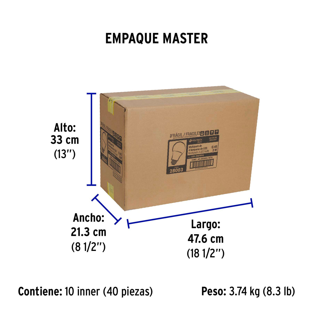 Pack 4 focos LED 3W (25W) G45, 6500K fría, 270 lm, BASIC