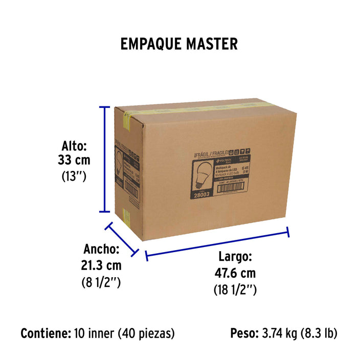 Pack 4 focos LED 3W (25W) G45, 6500K fría, 270 lm, BASIC