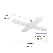 Lámpara LED tipo ventilador 32W, 4 aspas, 6500K, BASIC