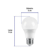 Foco LED 6W (40W) A19, 3000K blanca cálida, 440 lm, blíster