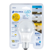 Foco LED 8W (60W) A19, con 3 tonos de luz, VOLTECK