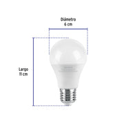 Foco LED 9W (60W) A19, 3000K blanca cálida, 800 lm, blíster