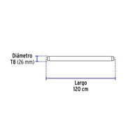 Tubo LED T8 18W G13 6500K blanca fría, transparente, VOLTECK
