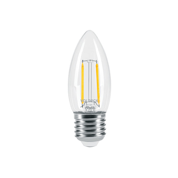 Foco LED filamento 3 W, vela, 2700K luz ambar, E26, VOLTECK