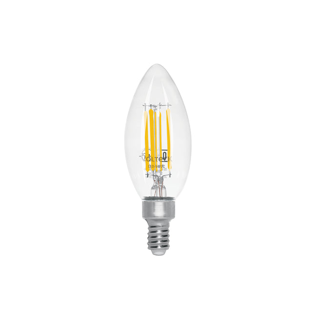 Foco LED filamento 4 W, vela, 2700K luz ambar, E12, VOLTECK