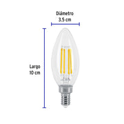 Foco LED filamento 4 W, vela, 2700K luz ambar, E12, VOLTECK