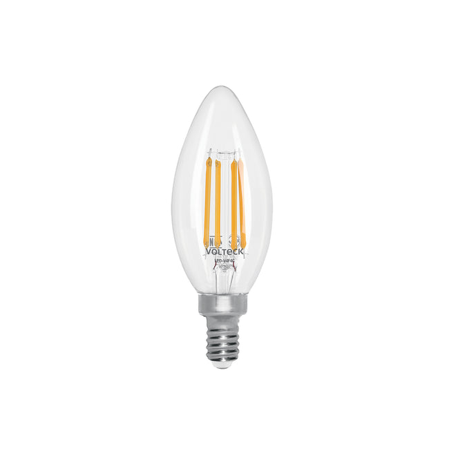 Foco LED filamento 4 W, vela, 2700K luz ambar, E14, VOLTECK
