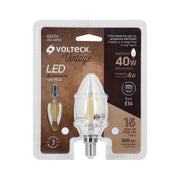 Foco LED filamento 4 W, vela, 2700K luz ambar, E14, VOLTECK