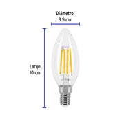 Foco LED filamento 4 W, vela, 2700K luz ambar, E14, VOLTECK