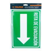 Letrero de señalización 'RUTA EVACUACIÓN DERECHA',21 x 28 cm