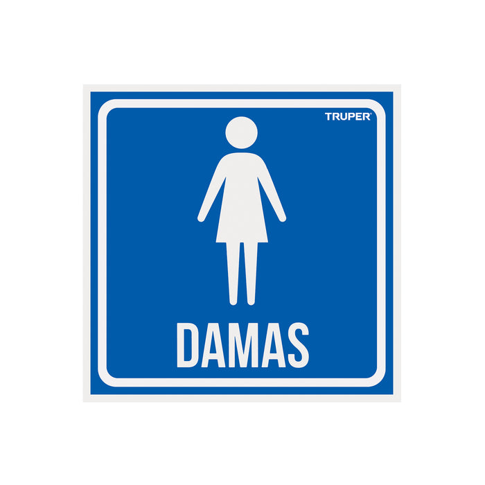 Letrero de señalización 'DAMAS', 19 x 19 cm, TRUPER