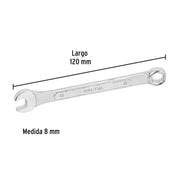 Llave combinada 8 mm x 120 mm de largo, PRETUL