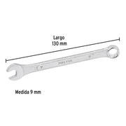 Llave combinada 9 mm x 130 mm de largo, PRETUL