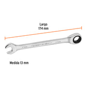 Llave combinada con matraca 13 mm x 174 mm largo, EXPERT