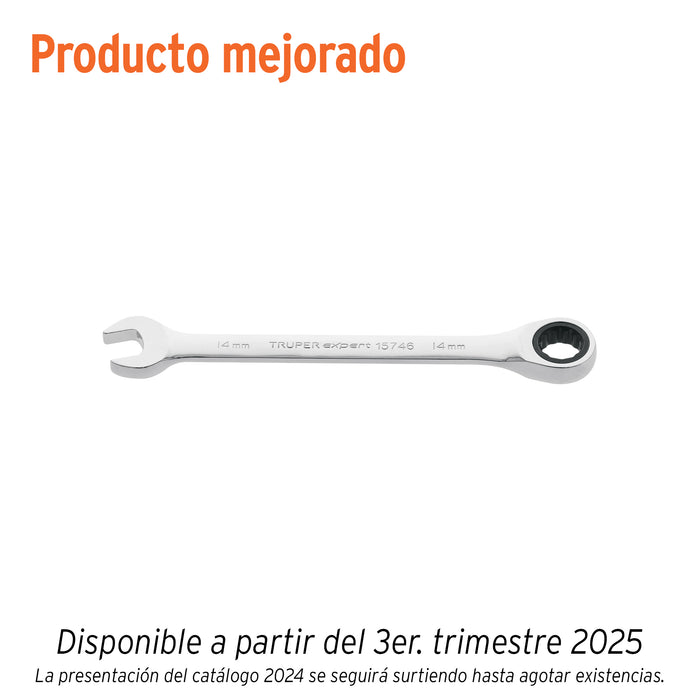 Llave combinada con matraca 14 mm x 186 mm largo, EXPERT
