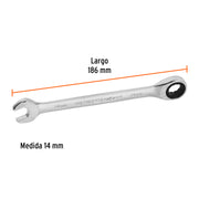 Llave combinada con matraca 14 mm x 186 mm largo, EXPERT