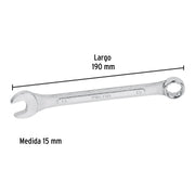 Llave combinada 15 mm x 190 mm de largo, PRETUL