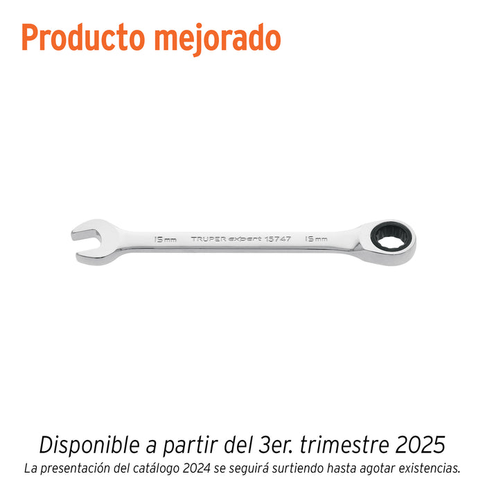Llave combinada con matraca 15 mm x 194 mm largo, EXPERT