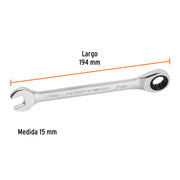 Llave combinada con matraca 15 mm x 194 mm largo, EXPERT