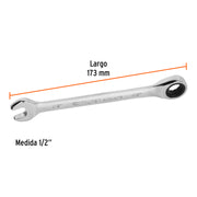 Llave combinada con matraca 1/2' x 173 mm largo, EXPERT