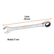 Llave combinada con matraca 17 mm x 218 mm largo, EXPERT
