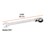Llave combinada matraca reversible 9/16'x188 mm largo,EXPERT