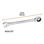 Llave combinada con matraca 9/16' x 185 mm largo, EXPERT