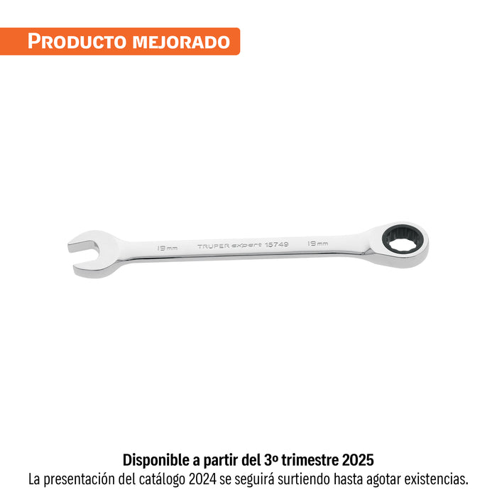 Llave combinada con matraca 19 mm x 237 mm largo, EXPERT