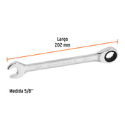 Llave combinada con matraca 5/8' x 202 mm largo, EXPERT