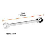 Llave combinada con matraca 21 mm x 278 mm largo, EXPERT