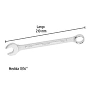 Llave combinada 11/16' x 210 mm de largo, PRETUL
