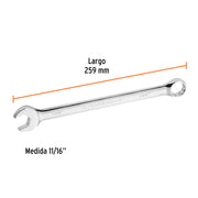 Llave combinada extralarga 11/16' x 259 mm de largo, EXPERT