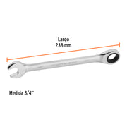 Llave combinada con matraca 3/4' x 238 mm largo, EXPERT