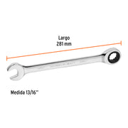 Llave combinada con matraca 13/16' x 281 mm largo, EXPERT