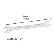 Llave española, 7/16 x 1/2' x 172 mm de largo, PRETUL