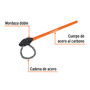 Llave de cadena tipo caimán uso pesado, mango de 28', TRUPER