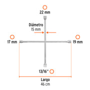 Llave de cruz 18', bocas 17, 19, 22 mm y 13/16', TRUPER